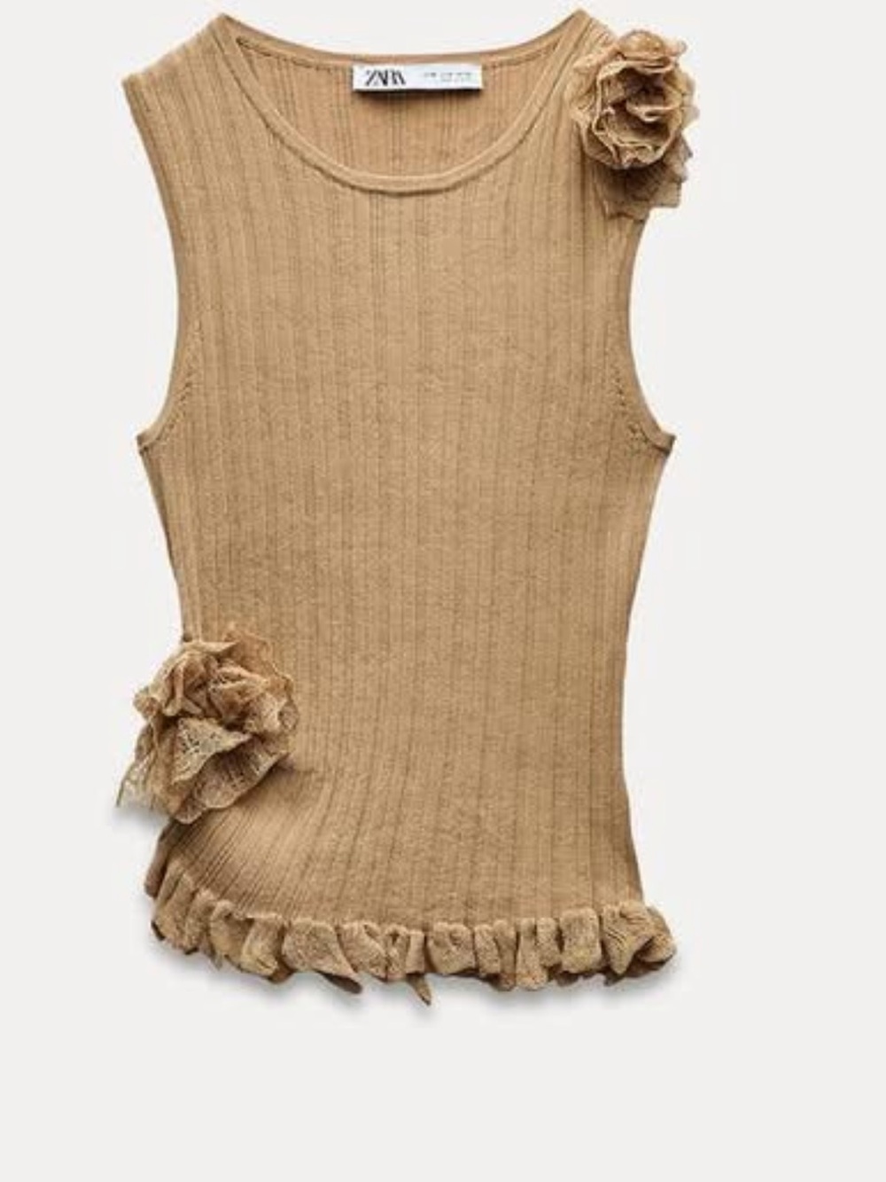 Zara Beige Knit Top with Lace Detail